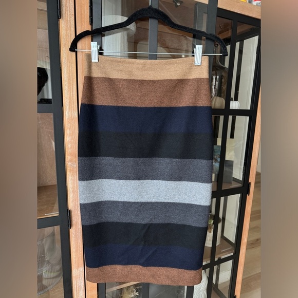 MaxMara wool pencil skirt midi high waisted striped camel neutral marea navy - Picture 1 of 12